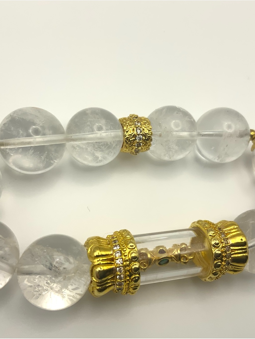 Clear Crystal Bead Bracelet with Gold Accent Barrel